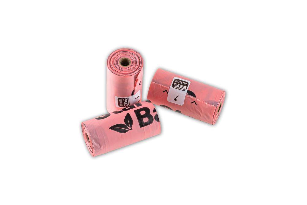 STARCHBAG Sacchetti BIO compostabili per bisogni dei cani 1 rotolo x 15  pezzi, colore rosa