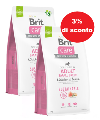 BRIT CARE Dog Sustainable Adult Small Breed Chicken & Insect 2x7kg - 3% taniej w zestawie 