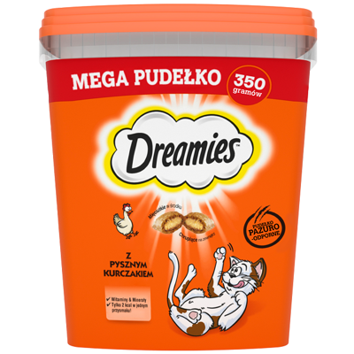 DREAMIES Mega Box 350 g - alimento complementare per gatti adulti, con delizioso pollo