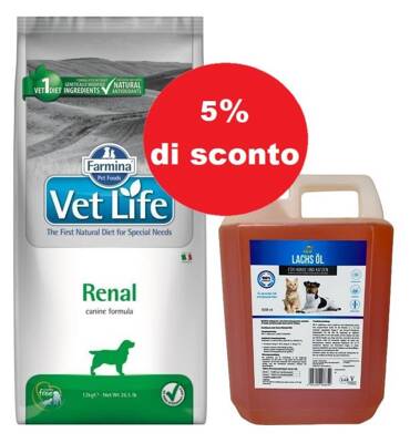 Farmina Vet Life Canine Renal 12kg + LAB V Olio di salmone 5l
