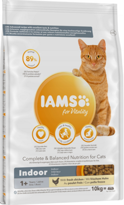IAMS-Alimento secco per gatti Vitality Indoor per gatti adulti e anziani che vivono in casa, pollo 10 kg