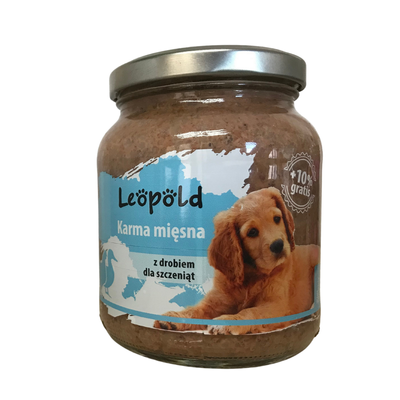 Leopold cibo a base di carne con pollame per cuccioli 300g + 10% Gratis (barattolo)